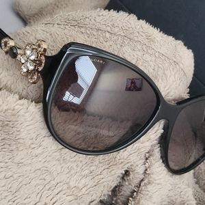 Bulgari Black Sunglasses with Gold Floral Accents